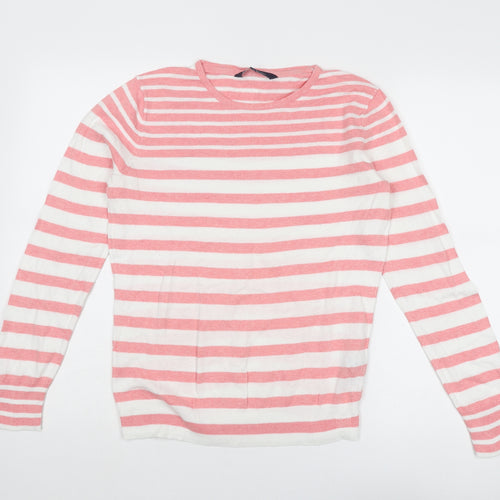 Crew Clothing Womens Pink Round Neck Striped Cotton Pullover Jumper Size 12