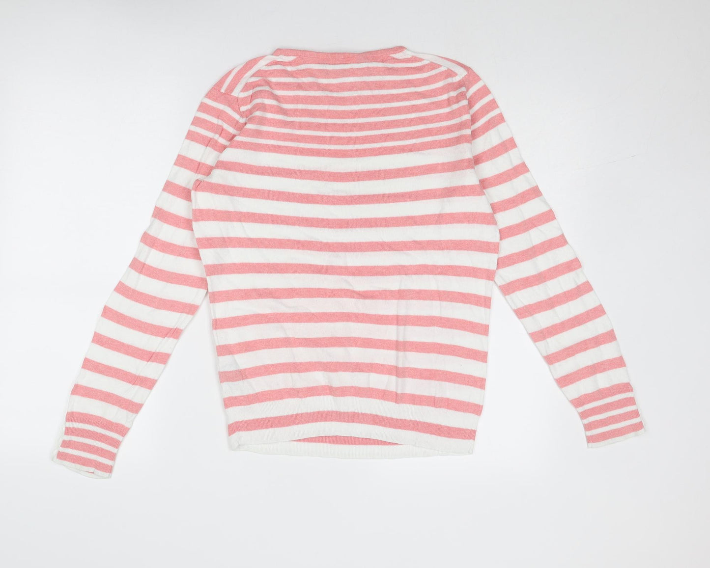 Crew Clothing Womens Pink Round Neck Striped Cotton Pullover Jumper Size 12