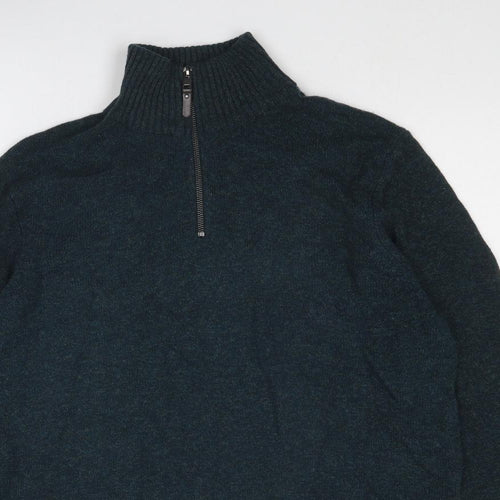 Marks and Spencer Mens Blue High Neck Acrylic Pullover Jumper Size XL Long Sleeve