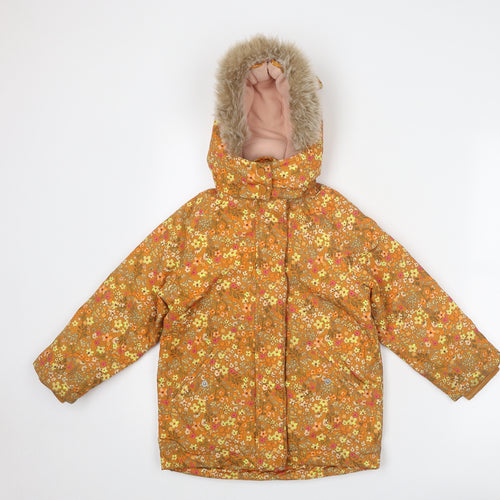 NEXT Girls Orange Floral Windbreaker Jacket Size 5-6 Years Zip