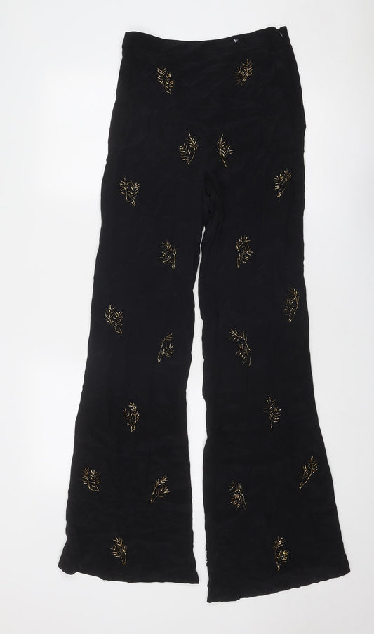 Zara Womens Black Viscose Trousers Size XS Regular Zip - Embellished