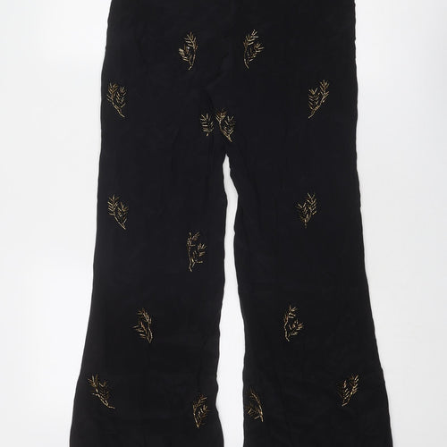 Zara Womens Black Viscose Trousers Size XS Regular Zip - Embellished