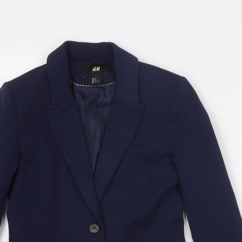 H&M Womens Blue Polyester Jacket Blazer Size 8
