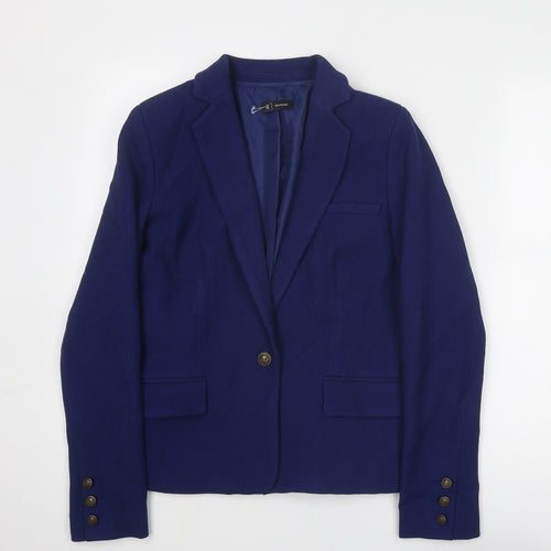 R Essential Womens Blue Polyester Jacket Blazer Size 10