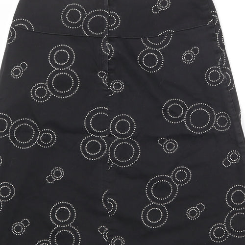 Etam Womens Black Geometric Cotton A-Line Skirt Size 8 Zip