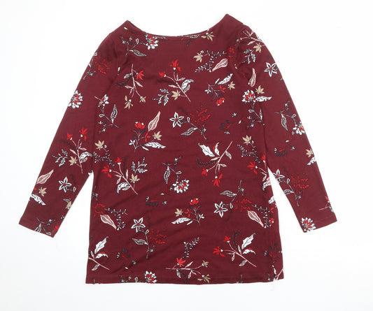 Marks and Spencer Womens Red Floral Polyester Basic T-Shirt Size 12 Round Neck
