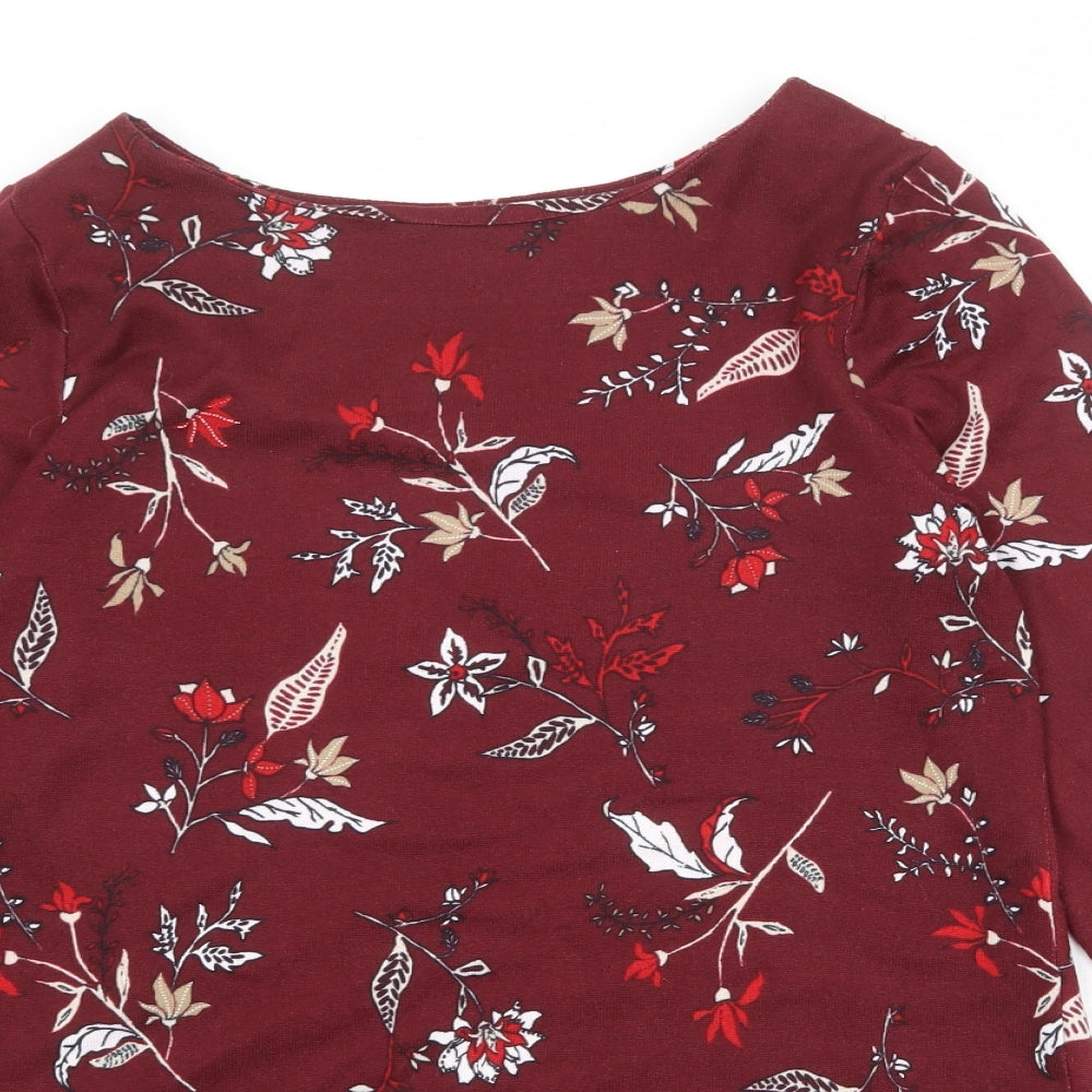 Marks and Spencer Womens Red Floral Polyester Basic T-Shirt Size 12 Round Neck