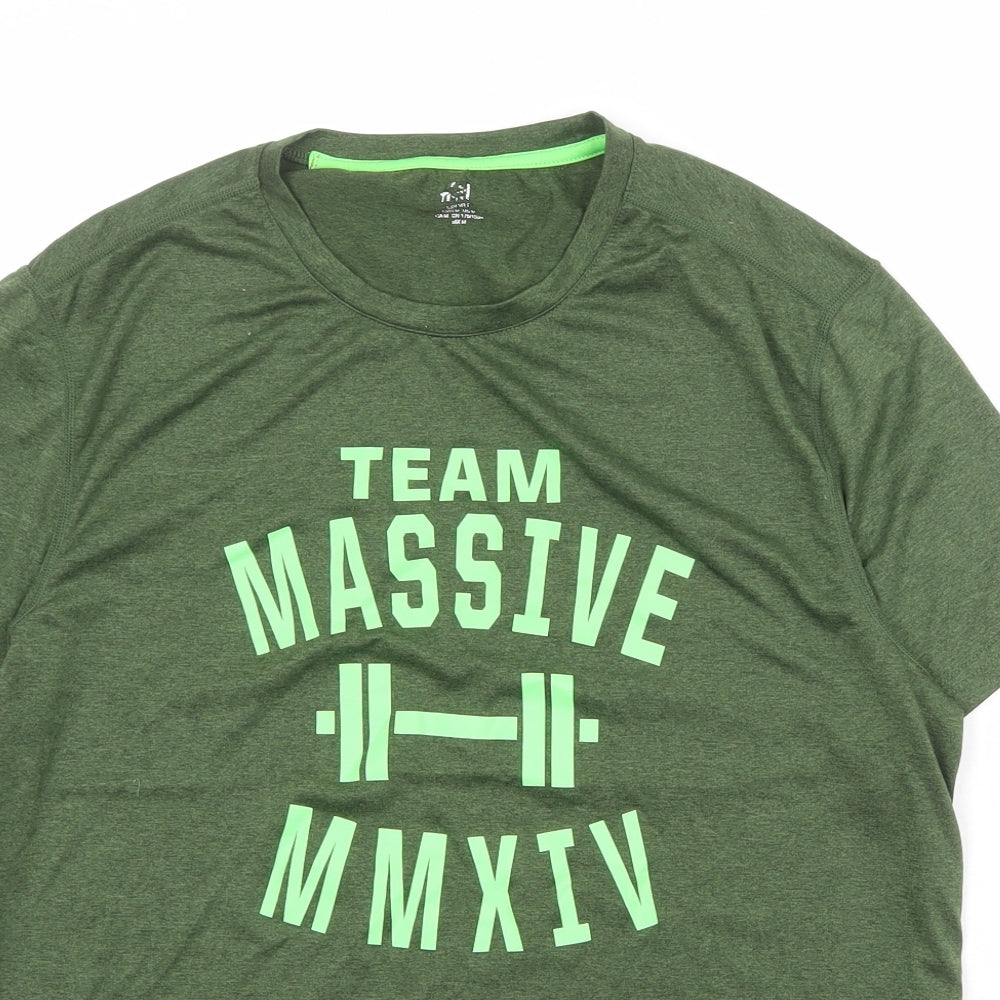 H&M Mens Green Polyester T-Shirt Size M Round Neck - Team Massive MMXIV