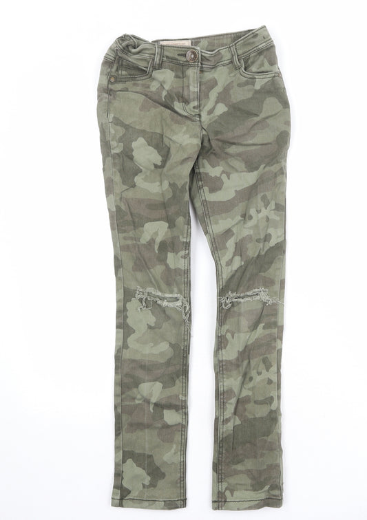 NEXT Boys Green Camouflage Cotton Skinny Jeans Size 10 Years Regular Zip - Distressed