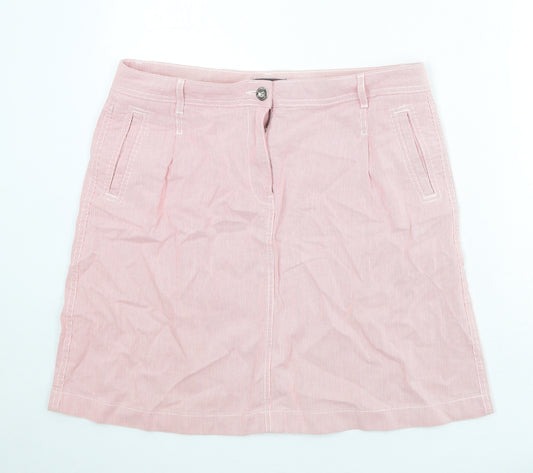 Per Una Womens Pink Striped Cotton A-Line Skirt Size 16 Zip