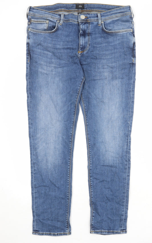 River Island Mens Blue Cotton Skinny Jeans Size 34 in Regular Zip