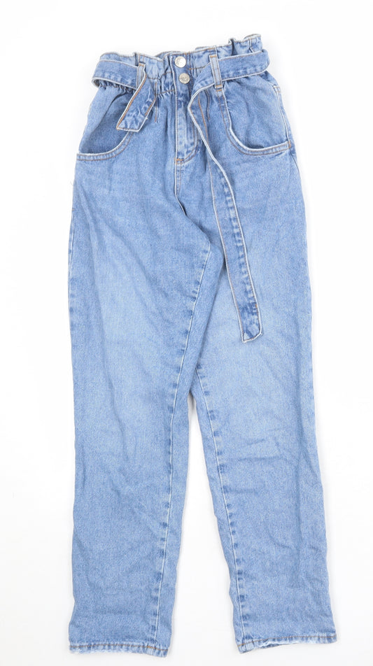 River Island Girls Blue 100% Cotton Straight Jeans Size 12 Years Regular Zip