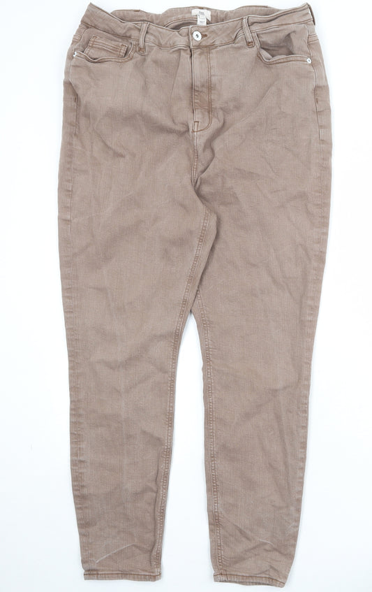 River Island Womens Brown Cotton Skinny Jeans Size 20 Regular Zip