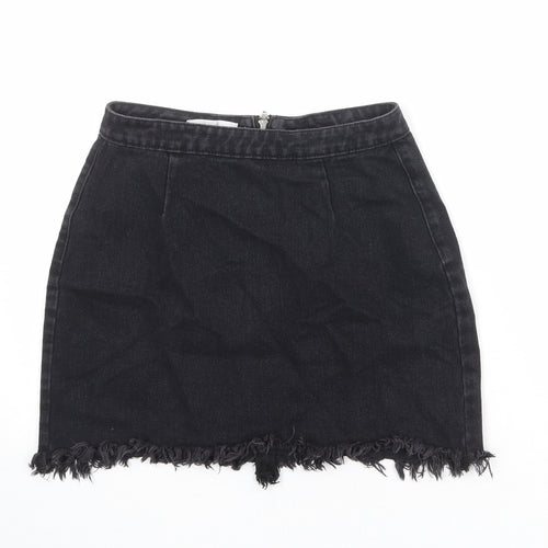 Missguided Womens Black Cotton A-Line Skirt Size 10 Zip