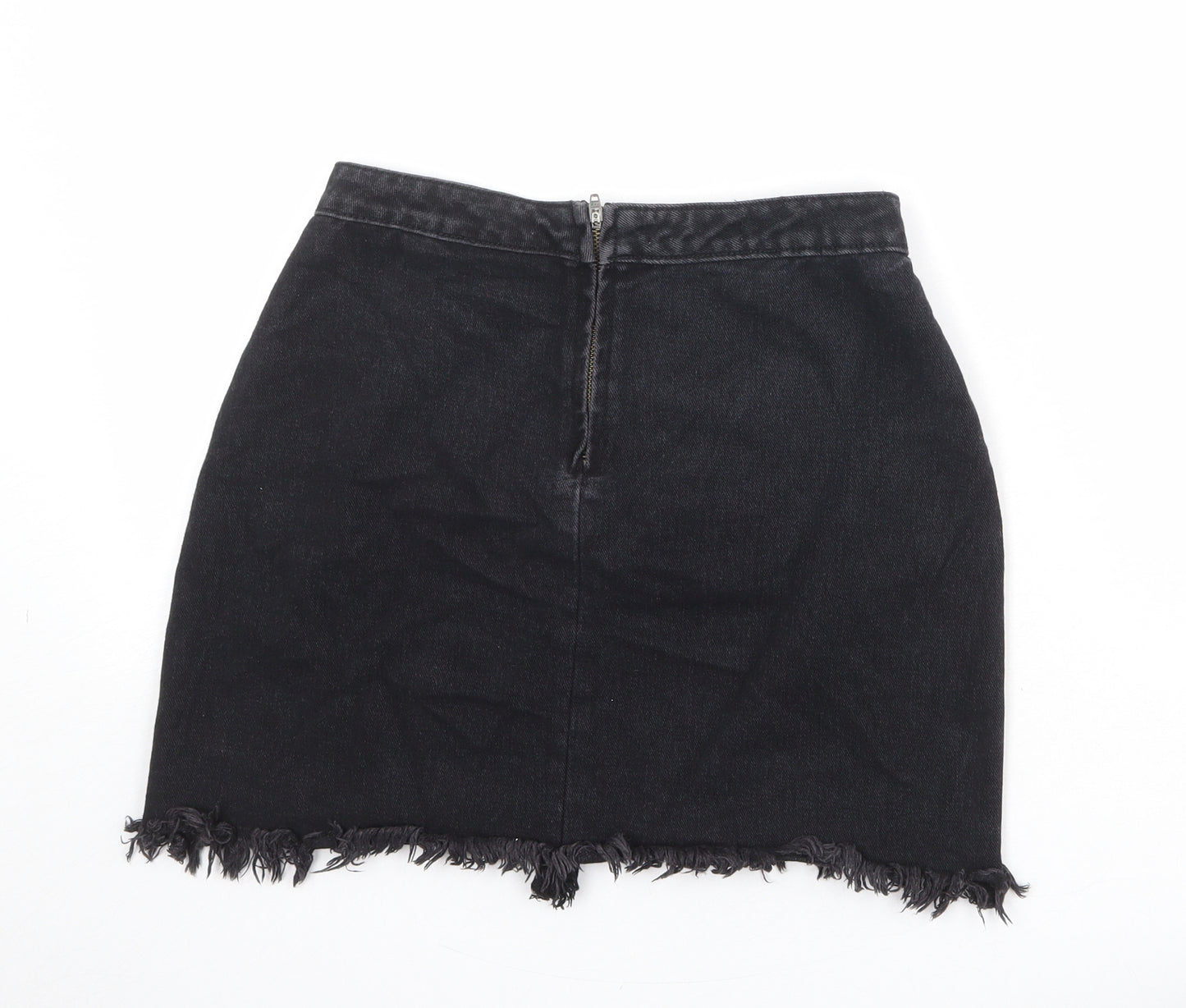 Missguided Womens Black Cotton A-Line Skirt Size 10 Zip