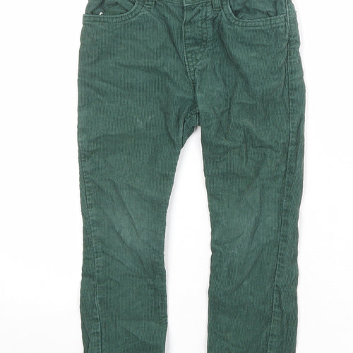 H&M Boys Green 100% Cotton Chino Trousers Size 4-5 Years Regular Zip