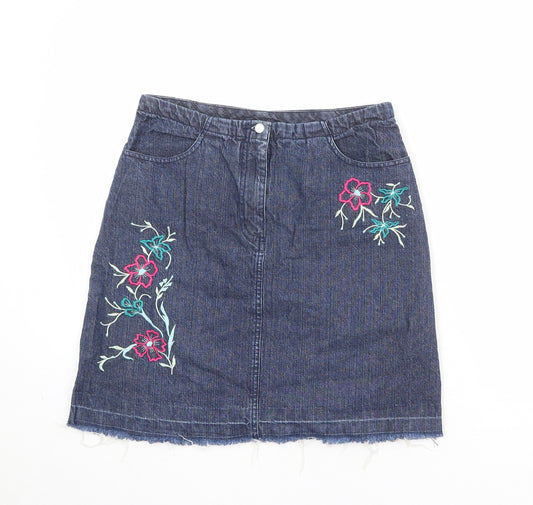 Joie De Vivre Womens Blue Floral Cotton A-Line Skirt Size 12 Zip