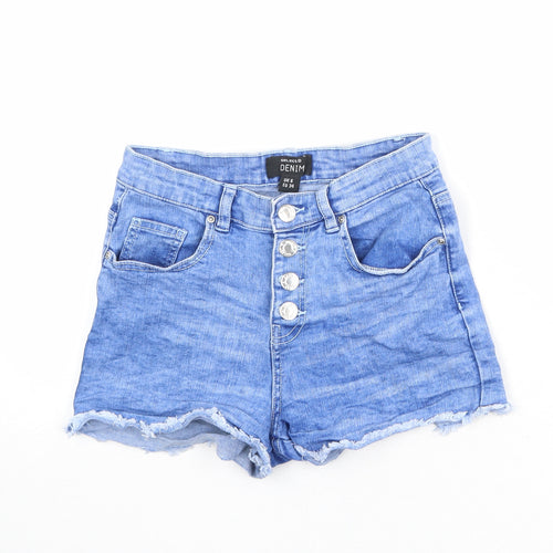 Select Womens Blue Cotton Cut-Off Shorts Size 6 Regular Button