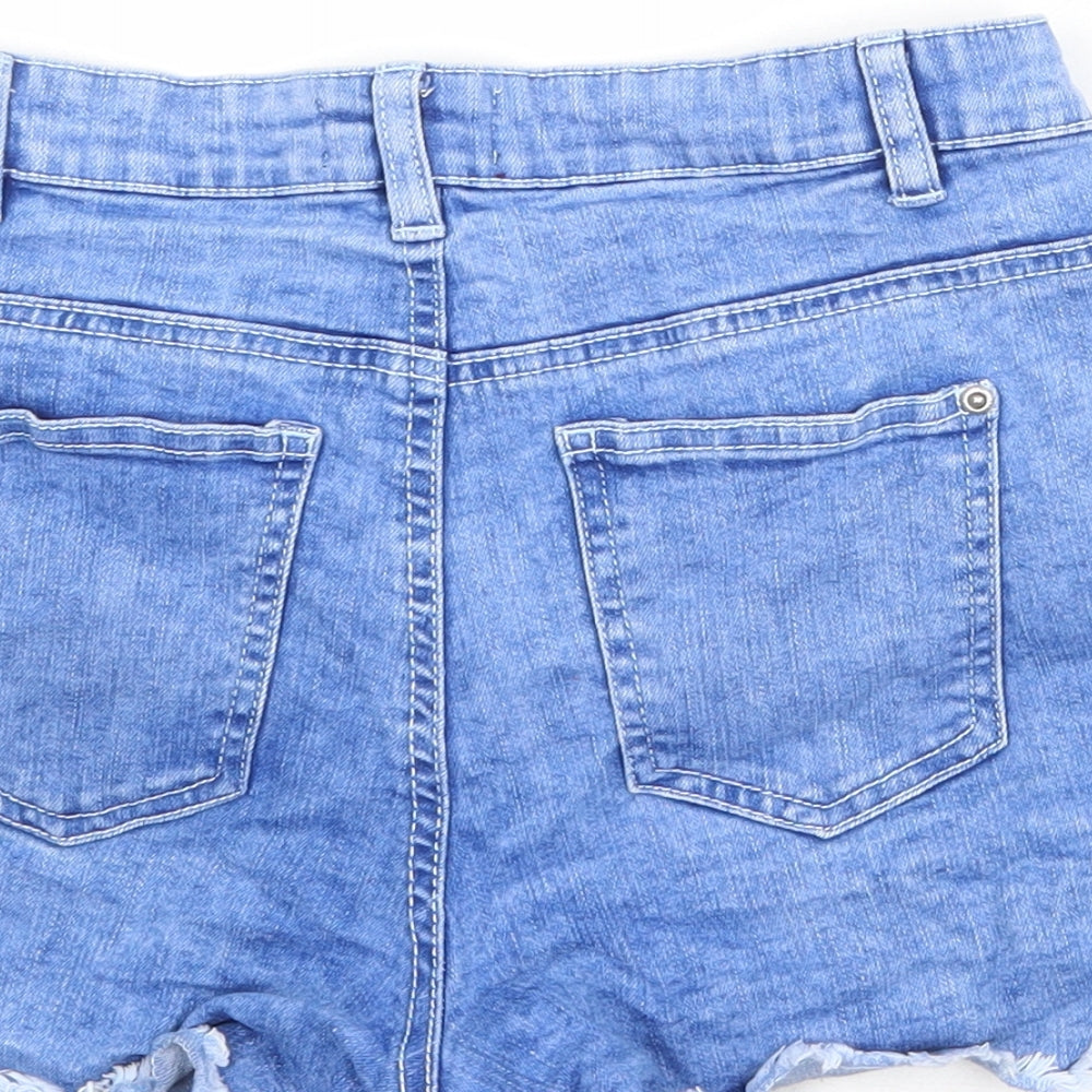Select Womens Blue Cotton Cut-Off Shorts Size 6 Regular Button