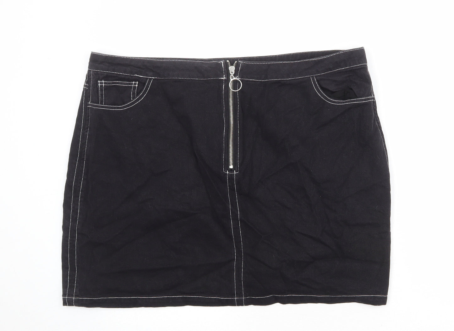 FOREVER 21 Womens Black Cotton A-Line Skirt Size 3XL Zip