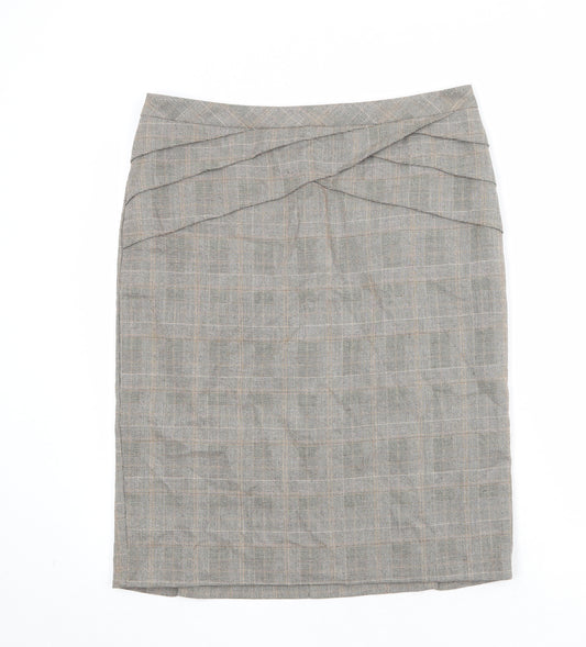 NEXT Womens Beige Plaid Polyester A-Line Skirt Size 14 Zip