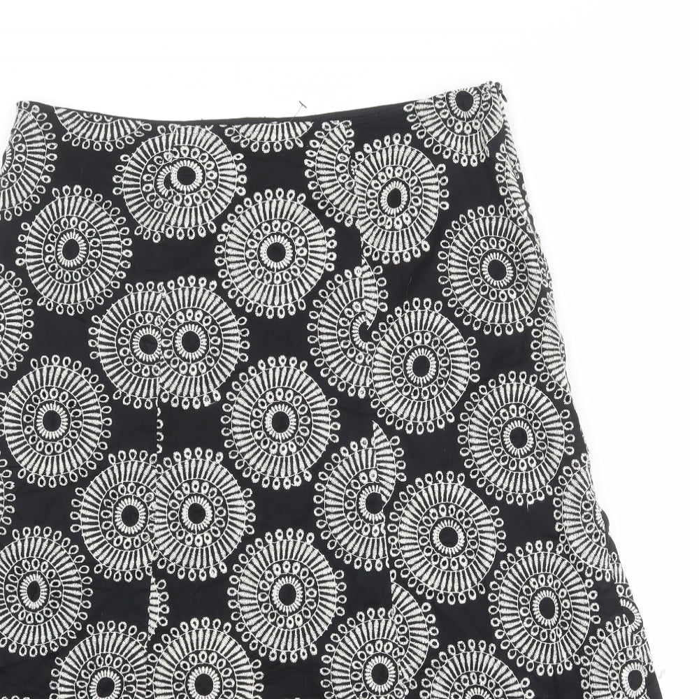 Per Una Womens Black Geometric Cotton A-Line Skirt Size 14 Zip