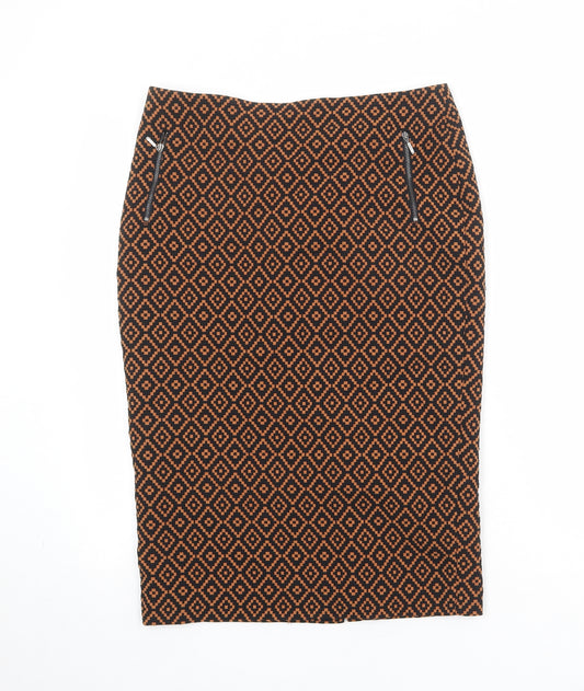 Marks and Spencer Womens Black Argyle/Diamond Polyester Straight & Pencil Skirt Size 12 Zip
