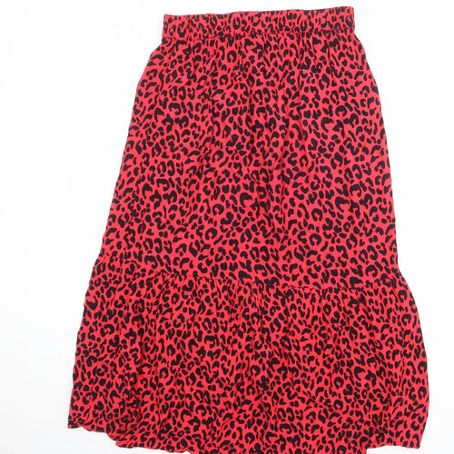 Pieces Womens Red Animal Print Viscose Peasant Skirt Size M - Leopard Pattern