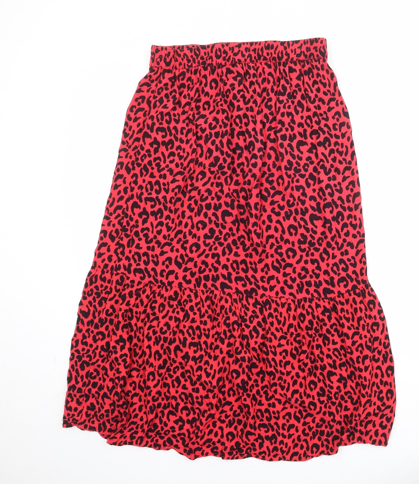 Pieces Womens Red Animal Print Viscose Peasant Skirt Size M - Leopard Pattern