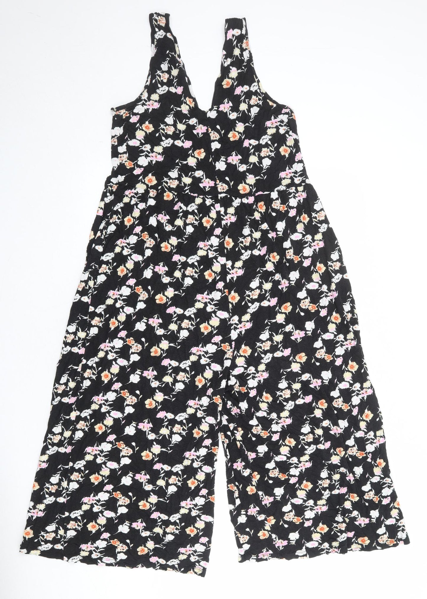 ASOS Womens Black Floral Polyester Jumpsuit One-Piece Size 10 Pullover