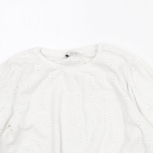 Pull&Bear Womens White Polyester Basic Blouse Size L Round Neck