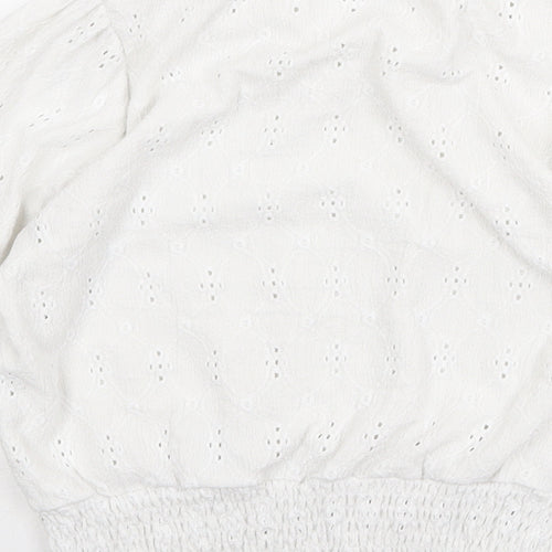 Pull&Bear Womens White Polyester Basic Blouse Size L Round Neck