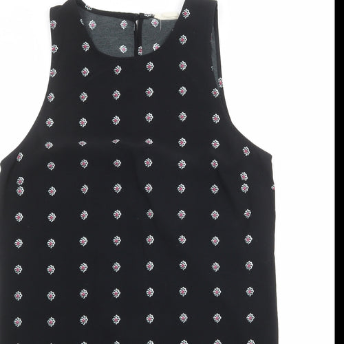 Staring at Stars Womens Black Geometric Polyester Tank Dress Size L Round Neck Button