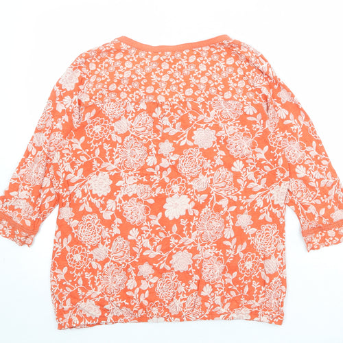 Per Una Womens Orange Floral 100% Cotton Basic Blouse Size 16 V-Neck