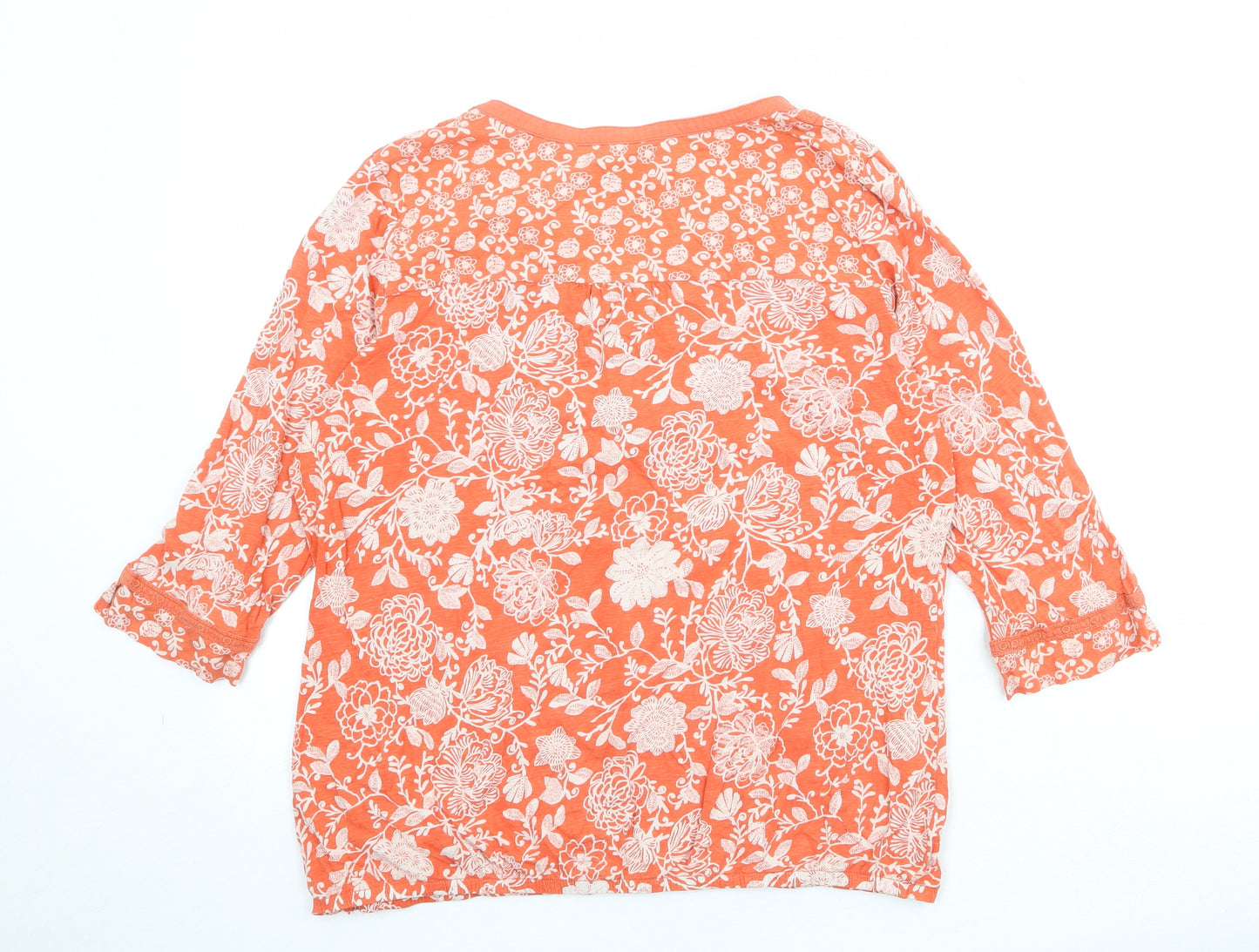 Per Una Womens Orange Floral 100% Cotton Basic Blouse Size 16 V-Neck