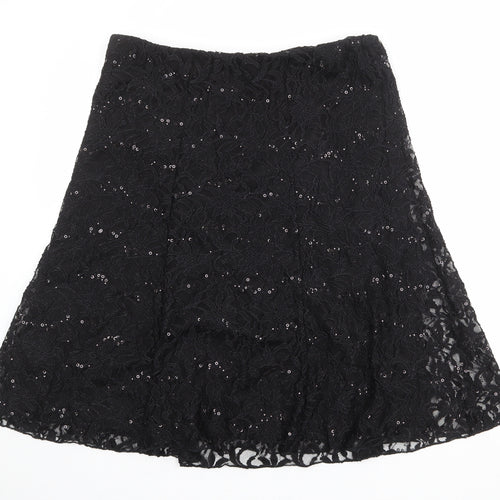 Bonmarché Womens Black Geometric Nylon Swing Skirt Size 16