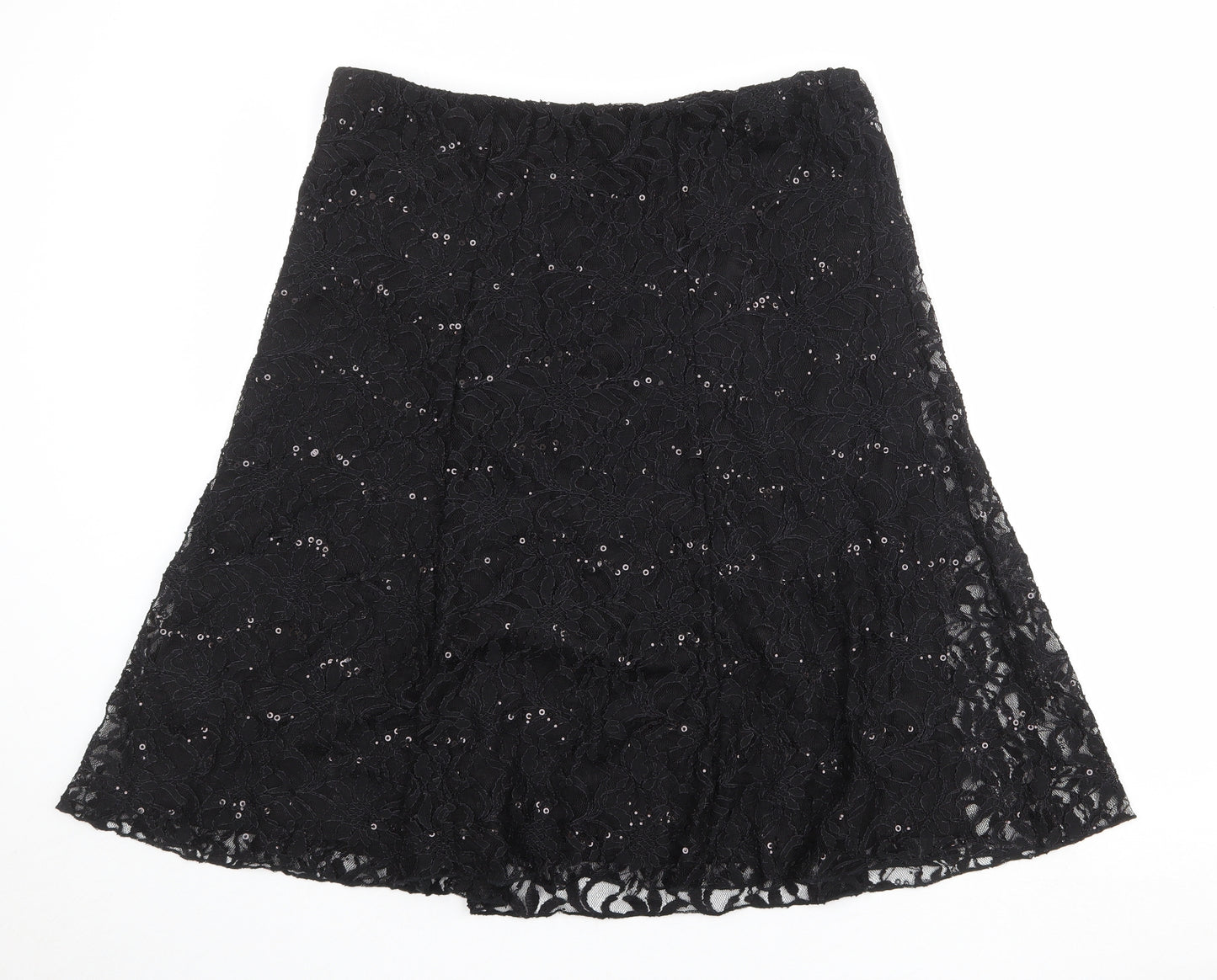 Bonmarché Womens Black Geometric Nylon Swing Skirt Size 16