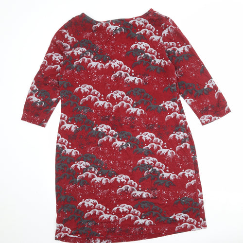 White Stuff Womens Red Geometric Viscose T-Shirt Dress Size 16 Boat Neck Pullover