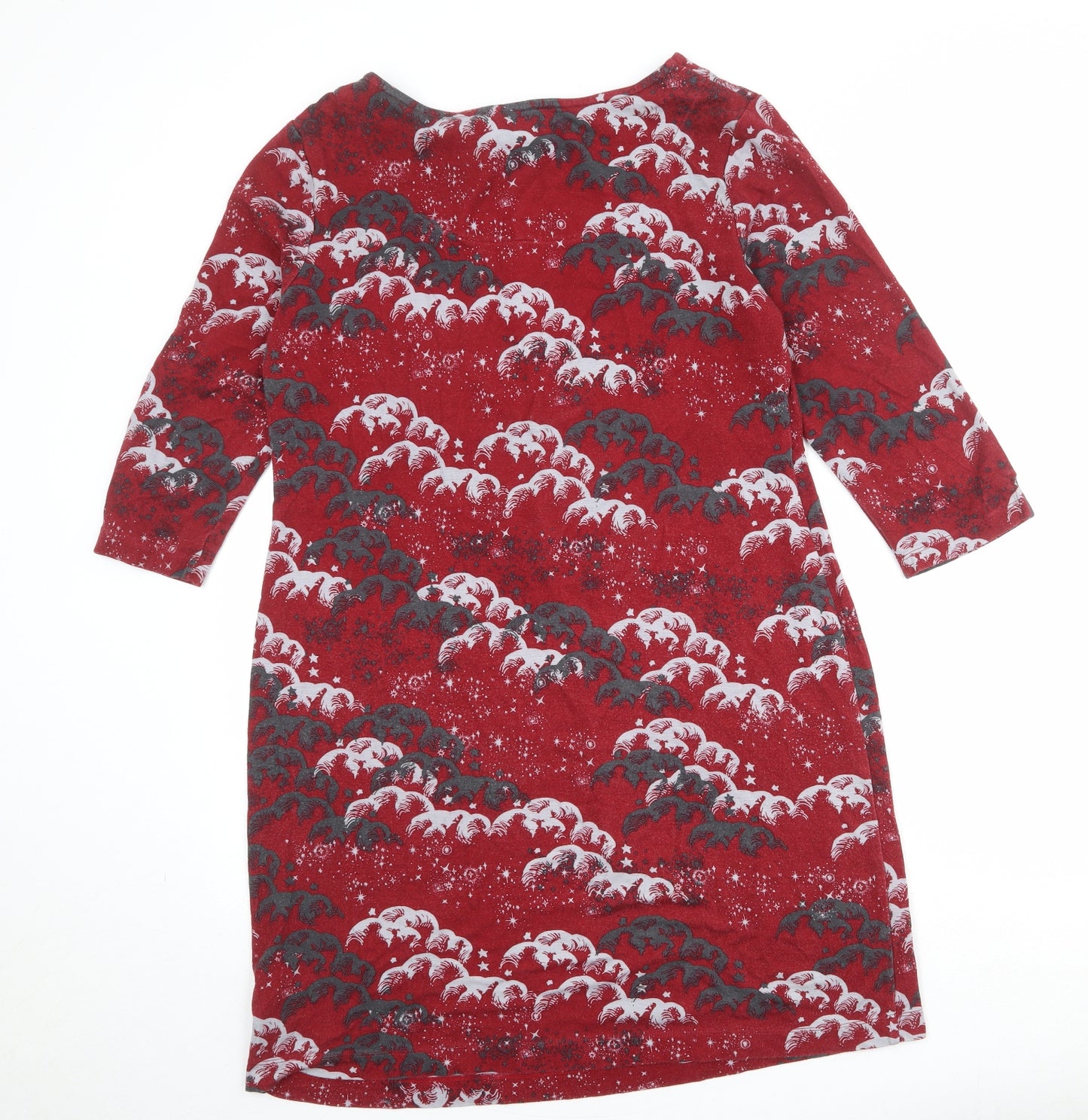 White Stuff Womens Red Geometric Viscose T-Shirt Dress Size 16 Boat Neck Pullover