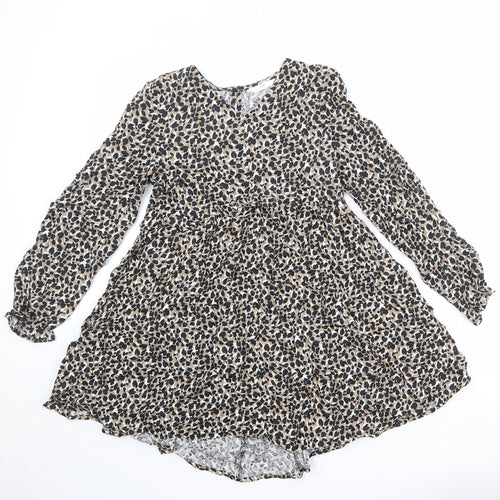 Marks and Spencer Girls Multicoloured Animal Print Viscose A-Line Size 12-13 Years V-Neck Button - Cheetah Print