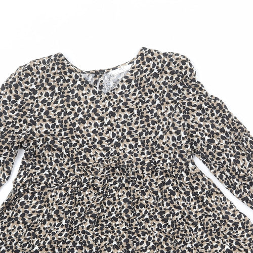 Marks and Spencer Girls Multicoloured Animal Print Viscose A-Line Size 12-13 Years V-Neck Button - Cheetah Print