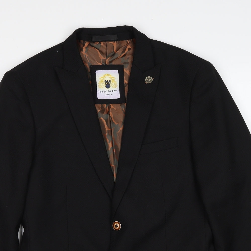 Marc Darcy Mens Black Polyester Jacket Suit Jacket Size 36 Regular