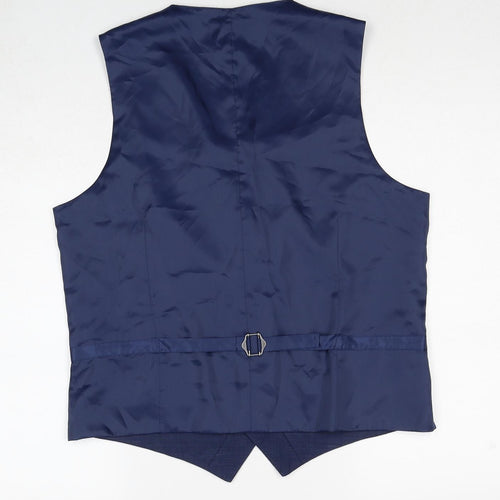 Marks and Spencer Mens Blue Linen Jacket Suit Waistcoat Size 40 Regular