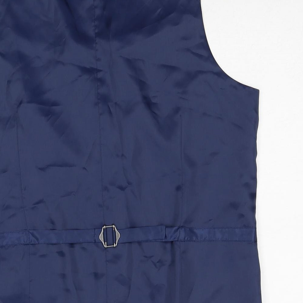 Marks and Spencer Mens Blue Linen Jacket Suit Waistcoat Size 40 Regular