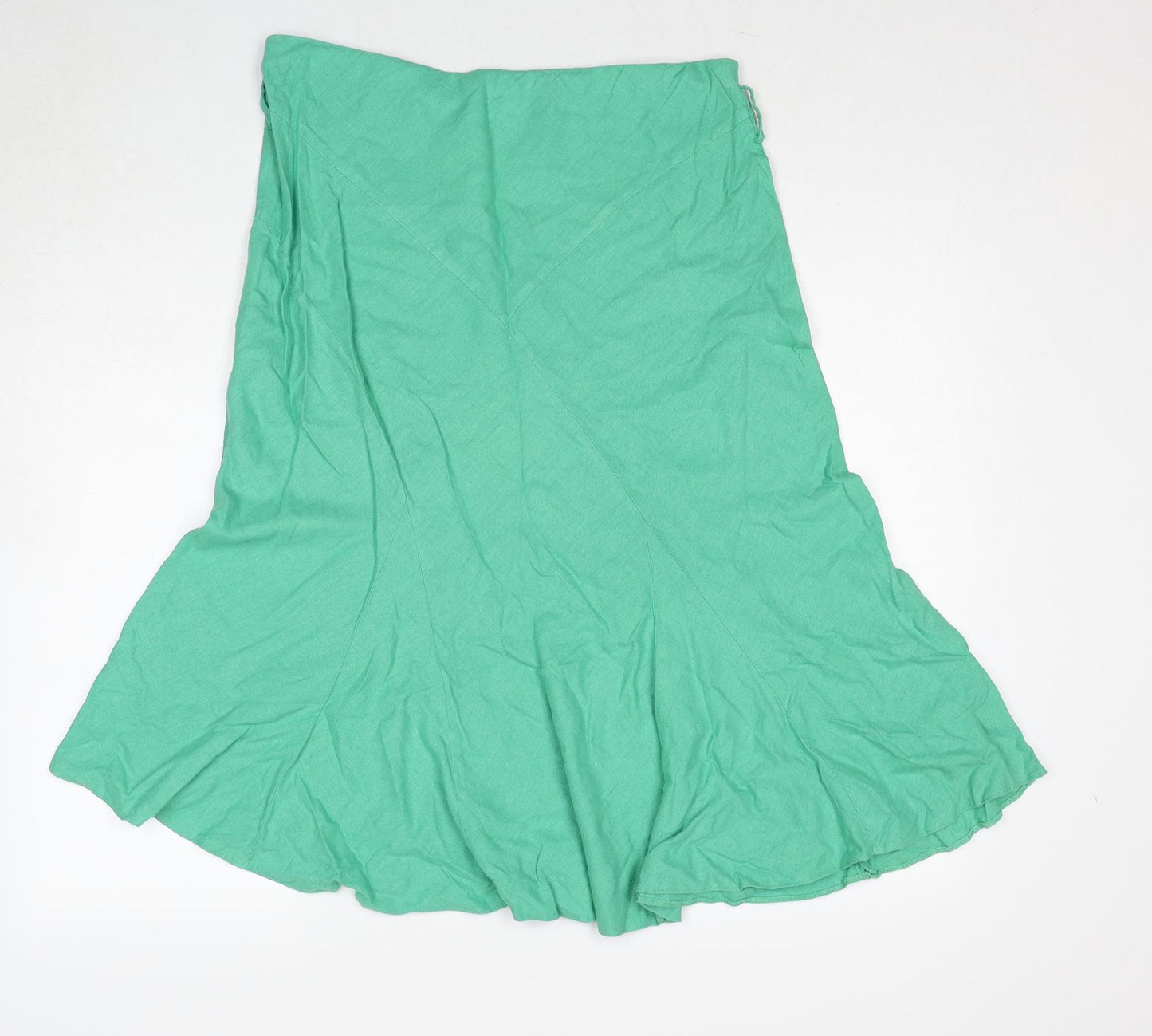 BHS Womens Green Linen Swing Skirt Size 14 Zip