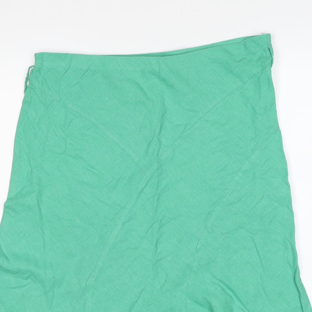 BHS Womens Green Linen Swing Skirt Size 14 Zip
