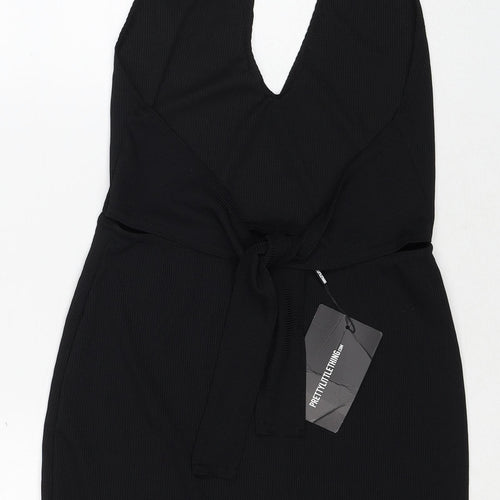 PRETTYLITTLETHING Womens Black Polyester Bodycon Size 12 Halter Pullover