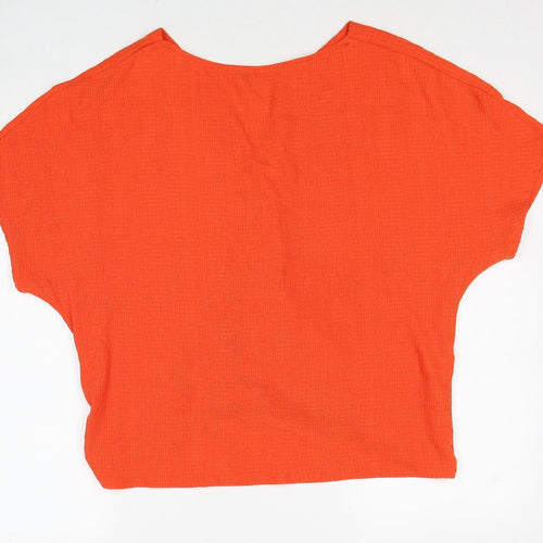Zara Womens Orange Polyester Basic T-Shirt Size L V-Neck
