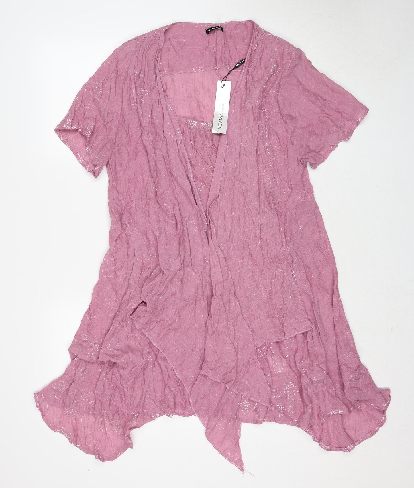 Roman Womens Pink Viscose Kimono Blouse Size 16 V-Neck