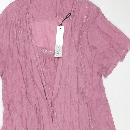 Roman Womens Pink Viscose Kimono Blouse Size 16 V-Neck